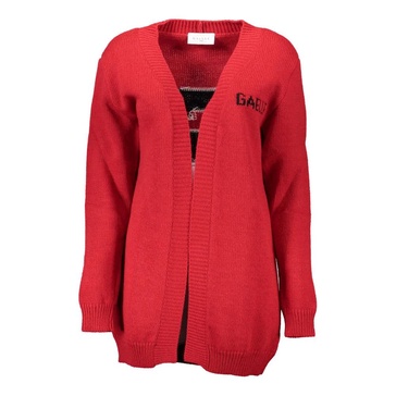 Long Sleeve Red Cardigan Embroidered Contrast Details