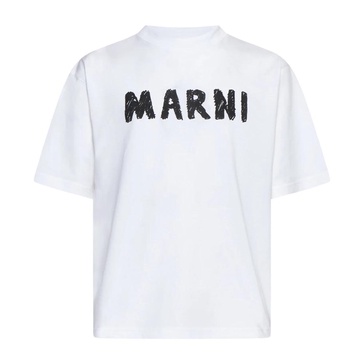 White Logo Print Crew Neck T-shirt