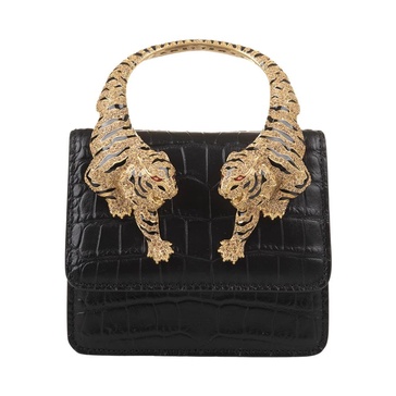 Small Roar Shoulder Bag in Black Snake-Embossed Leather