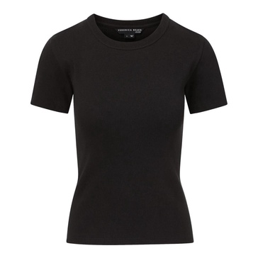 Black Ribbed Tee with Curved Neckline