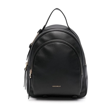 Black Leather Backpack with Front Zip