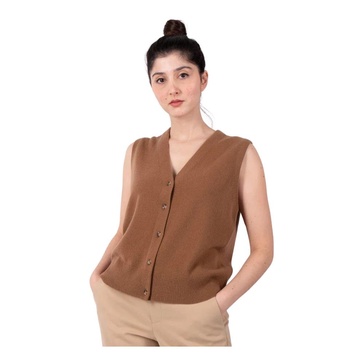 Shrunken Button Vest in Mink Brown