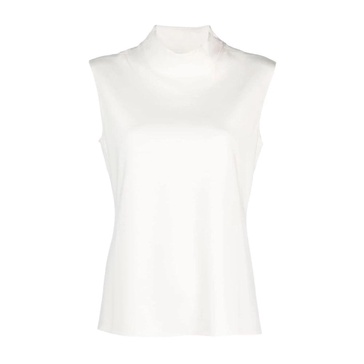 Ivory Stretch Jersey Turtleneck Sleeveless T-Shirt