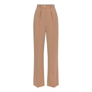 Brown Crêpe Straight Trousers with Golden Rivet