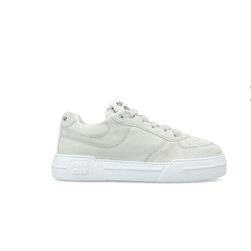 White Leather Sneakers with Logo Print