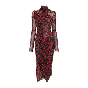 Red Tartan Check Midi Dress