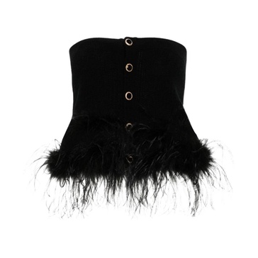 Black Knit Top with Feather Detail