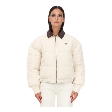 Cream Bomber Jacket with Ribbed Collar