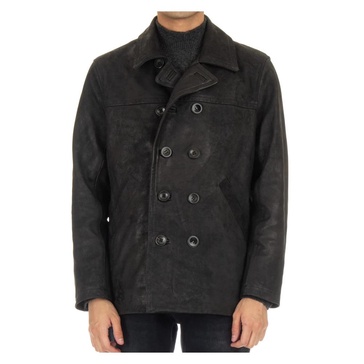 Italian Crafted Exclusive Black Leather Peacoat