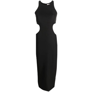 Black Stretch Cady Dress with Cut Out and Back Slit