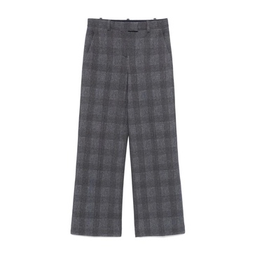 Blue Checkered Straight Leg Trousers