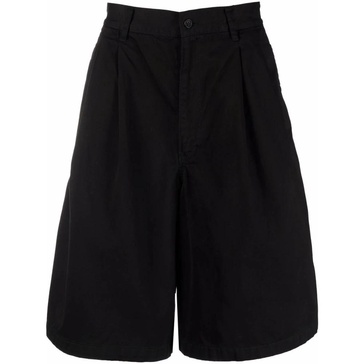 Black Cotton Drill Shorts with Belt Loops and Pockets