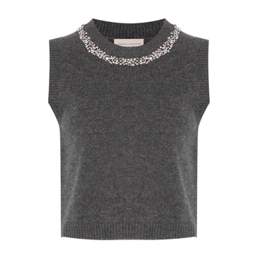 Grey Wool-Cashmere Sweater with Rhinestone Embellishment