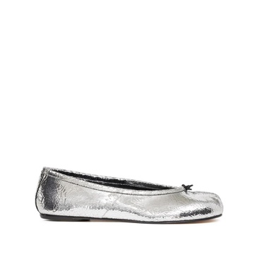 Silver Cracked Texture Tabi Toe Flat Shoes