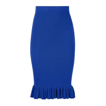 Blue Ruffled Peplum Midi Skirt