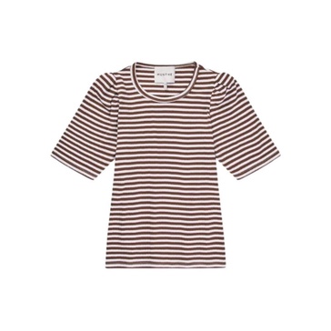 Striped Cotton T-shirt with Feminine Puffer Detail