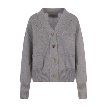 Grey Cashmere V-Neck Cardigan