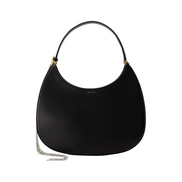 Black Leather Hobo Bag with Flap Closure