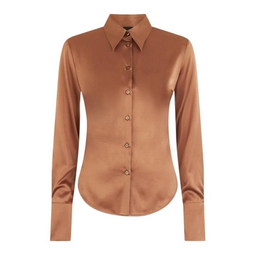 Brown Silk Long Sleeve Shirt