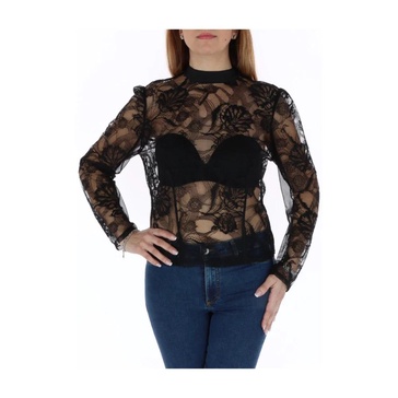 Lace Mock Neck Blouse Black