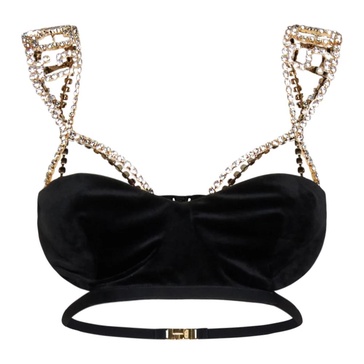 Black Velvet Mini Top with Crystal Adorned Straps