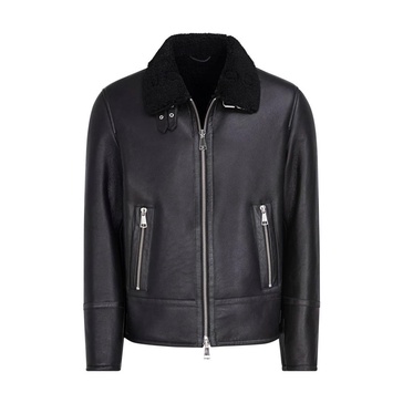 Black Leather Shearling Zip Coat