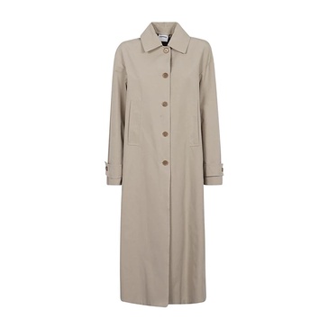 Beige Long Overcoat with Shirt Collar