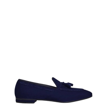 Blue Suede Tassel Moccasin