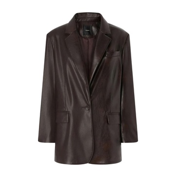 Brown Faux Leather Jacket Button Fastening