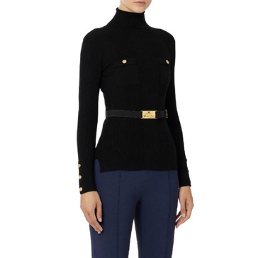 Ribbed viscose and silk turtleneck sweater with logo embroidery