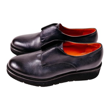 Navy Blue Laceless Leather Derbys with Thick Sole