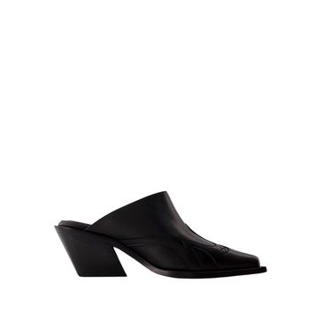 Black Leather Heeled Mules