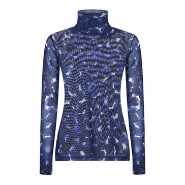 Blue Abstract Print Turtleneck Sweater