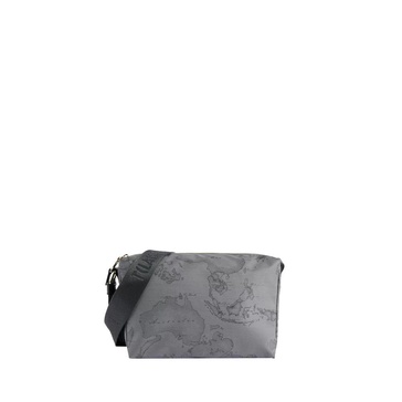 Grey Shoulder Bag with Geo Map Print