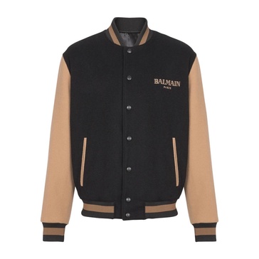 Two-tone wool and cashmere varsity jacket