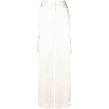 Ivory Satin-Finish Wide-Leg Trousers