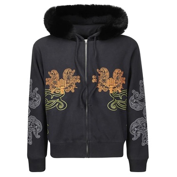 Fur Hooded Sweatshirt with Front Print