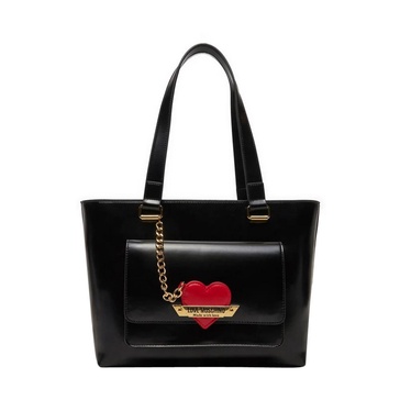 Black Shopper Bag with Zip Closure