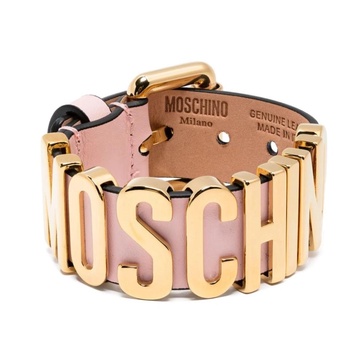 Pink Leather Logo Pin-Buckle Bracelet