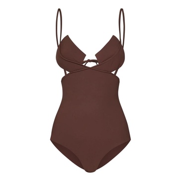 Brown Square Cup One-Piece Swimwear