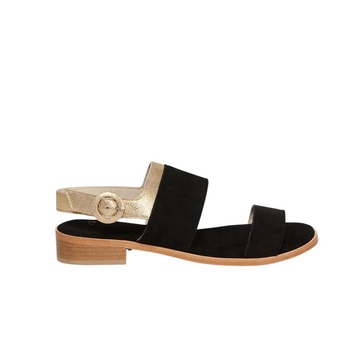 Black Suede Sandals with Gold Detailing