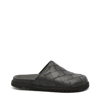 Black Leather Woven Sandal