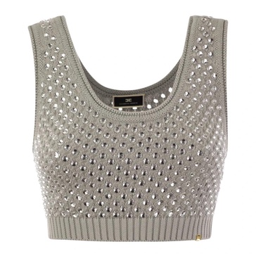 Elisabetta Franchi Cotton Mesh Top With Rhinestones