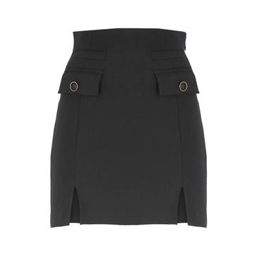 Black Mini Skirt with Front Flap