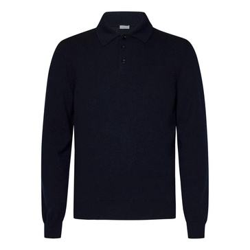 Blue Cashmere Knit Polo Shirt