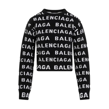 BALENCIAGA Intarsia Logo Wool Cropped Sweater for Women