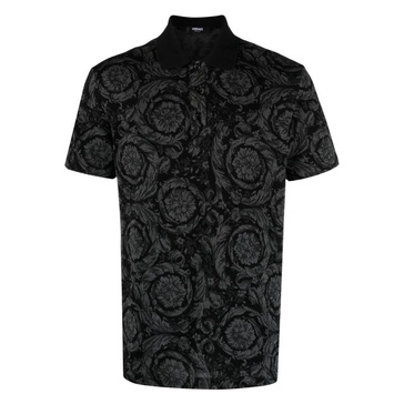 Baroque Jacquard Cotton Polo Shirt Black