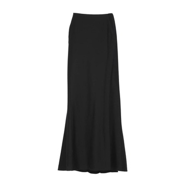 Black Wool Skirt with Flounce and Side Vent