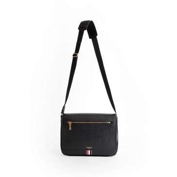 Black Leather Reporter Bag with Adjustable Strap