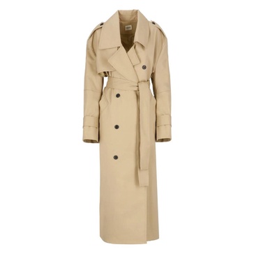 Beige Cotton Coat with Peak Lapel